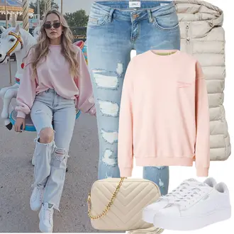 Jeans Outfits Skinny mit Hellblau/Blau Lederjacke/Ankle Boot/Jeans mit Schlitz/Jeans mit Loch/Low Rise Jean/Push up Jeans/Leather jackets Only "Frühling outfit"