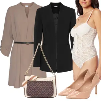 Na Procházku Outfit s Černá Elegantní Sako/Kožená Pánská Bund/Kožená bunda pro muže/Smokingové sako/Blejzrové Bund/Business Oblek/Pletený Sako/Kožená bunda/Neformální Sako/Blůzové Sako Lascana "Letní oblečení"Look: Na Procházku, Pracovní