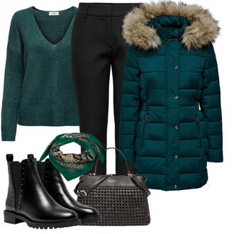 Outfit s Tyrkysový/Zelená/Tmavě Zelená Zimní Bund/Puchová Bund/Nafukovací Bund/Zimní Parka/Péřová Bunda/Parka Přechodová Bund Only "Outfit na podzim"
