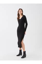 V-Neck Straight Long Sleeve Women's Dress