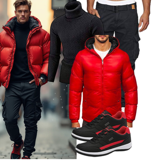 Outfit mit Rot Winterjacke/Skijacke/Kapuzenjacke/Verstaubare Jacke/Wendejacke/Kunstfaserjacke/Thermojacke/Isolationsjacke BOLF "Freizeit Outfit"