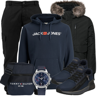 Skater Outfit mit Schwarz Hoodie Jack & Jones "Alltags Outfit"Look: Rad, Unisex, Schön, Lack, Skater, Hip Hop, 90er