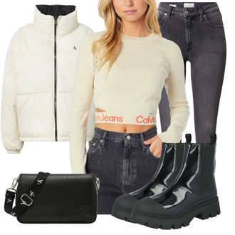 Winter Outfits Jeans mit Schwarz Plateauschuh/Plateau Halbschuh/Stiefel Chelsea Boot/Leder Stiefelette Calvin Klein Jeans "TrendigerWinterlook"