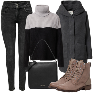 Outfity na zimu Pohodlný s Světle šedá/Šedá/Tmavě šedá/Černá Svetr Carmen/Zimní Svetr/Rolák/Jednoduchý Svetr/Kašmírový Svetr/Svetr Niki/Svetry 2 v 1/Vlněný Svetr/Pletený Svetr Only "Zimní outfity"Look: Layered, Blokování barev, Nadrozměrné, Pohodlný