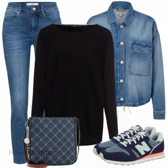 Outfit mit Weiß/Schwarz Strickjacke/Oversized Zip Hoodie/Oversize Musselin Bluse Zero "Herbstliches Freizeit Outfit"