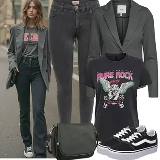 Slim fit Outfit mit Grau/Dunkelgrau/Hellgrau Baumwoll ­Blazer/Blazerjacke/Eleganter Blazer/Lässiger Blazer/Boyfriend Blazer/Lederjacke für Männer/Lederjacke Ichi "Modisches Freizeit Outfit"