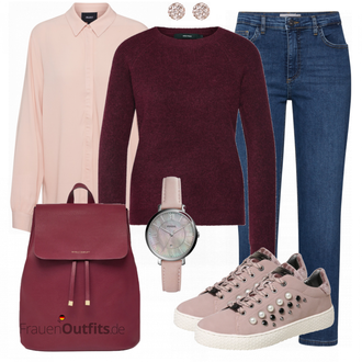Outfit mit Blau/Dunkelblau/Hellblau Damen 7/8-Länge Jeans/Sportschuhe/Push up Jeans/Regular-Fit Jeans/Slim Fit Jeans/Schlupfjeans/Leder Schuhe/Sweatjeans/Thermojeans/Herren Lederjacke/Winterjacke Ichi "VERO MODA Pullover"