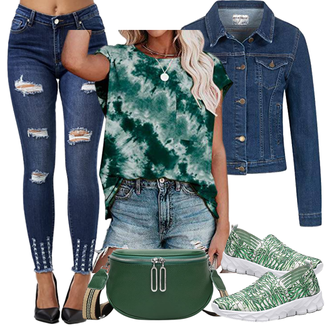 Outfit mit Grün/DunkelGrün/Türkis Verspielte Bluse/Einfarbige Bluse/Ärmellose Bluse/DruckBluse/KurzarmBluse/Bluse/Crash­Bluse/Bluse Oberteil Ancapelion "Modischer Sommer Look"