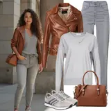 Outfity s hnědými koženými bundami image