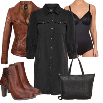 Lang Motor Outfit met bruin/Donkerbruin KunstLeren Jas/Motorjas/Biker Jas/Leren Jas/Vintage Leren Jas merkloos / sans marque "Outfit voor de herfst"Look: Sportschool, Motor, Paardrijden