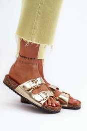 FB2 Women's Cork Platform Sandals with Gold Straps Doretta