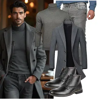 Schalkragen Outfit mit Dunkelgrau/Grau/Dunkelblau ECDAHICC "Freizeit Outfit"