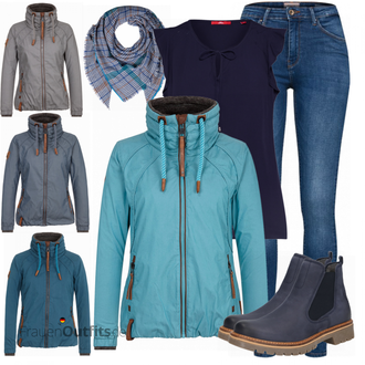 Outfit mit Schwarz Stiefel Camel Active "Jacke Tittis Galore"