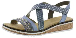 Rieker V3663 Damen Sandalen, Sandaletten, Sommerschuhe blau (super-sky/sky/bleu-silver / 10), EU 38