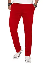 A. Salvarini Herren Designer Chino Stoff Hose Chinohose Regular Fit AS016 AS-016-Rot-W40-L34
