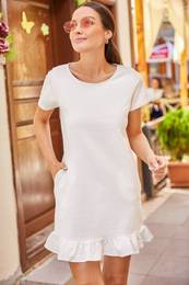Women's ECRU SHORT SLEEVE SIX FRILLI DRESS