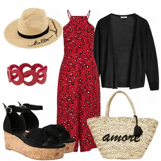 Outfit mit Rot Jumpsuit GLAMOROUS "beachtime"