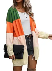 ZIYYOOHY Damen Strickjacke Cardigan Lang Langarm V Ausschnitt mit Knopf Strickpullover Tops Outerwear (4024-Armeegrün, XL)
