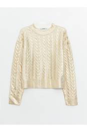 Crew Neck Self-Patterned Long Sleeve Women's Knitwear Sweater