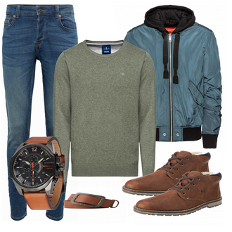 Outfit mit Braun Stiefel Rieker "TOMTAILOR"