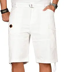 A. Salvarini Herren Designer Cargo Shorts Cargoshorts Kurze Hose Gürtel AS-133 [AS-133-Weiss-W32]