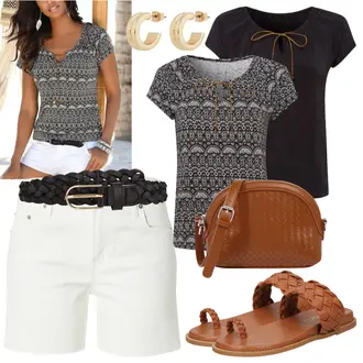 Smart Casual Outfit mit Creme/Weiß/Khaki Hemd Jeans Short/Bermuda/Chino Shorts/Musselin Shorts/Kurze Hose GAP "Outfit für den Sommer"Look: Uni, Maritim, Preppy, Smart Casual