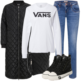Outfit s Černá Péřový a Prošívaný Kabát Dlouhý Péřový Kabát/Prošívaný kabát/Dlouhý Zimní Kabát Only "Cool podzimní outfit"