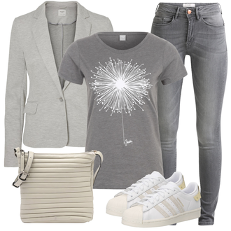 Outfit mit Grau/Hellgrau/Dunkelgrau Lederjacke/Knöchelstiefel/Cropped Jeans/Jeans mit Schlitz/Low Rise Jean/Low Waist Jean/Push up Jeans/Regular-Fit Jeans/Slim Fit Jeans/Leder Schuhe/Winterjacke Ichi "Praktischer Look"