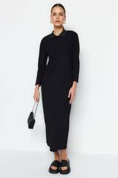 Black Polo vrat Corduroy pletena obleka
