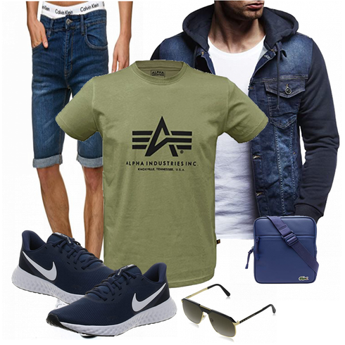 Grün/Grau T-Shirt Alpha Industries kombinieren