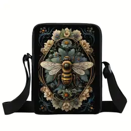 Chic Bee & Dragonfly Floral Crossbody Bag For Women - Elegant Shoulder Handbag With Zip Closure, Polyester Lining, Travel