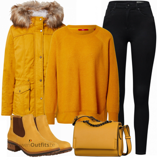 Outfit met geel Laars Rieker "Perfect voor de winter"