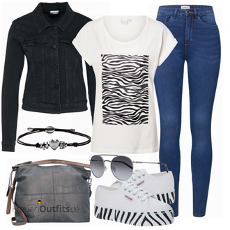 Kurz Outfit mit Schwarz/Dunkelblau Mantel/Cordjacke/Kurzjacke/Jeansjacke/Shirtjacke/Kurze Jeansjacke/Sommerjacke/Bluse Große Größe Noisy may "Lässiger Freizeit Look"