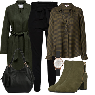 Outfit mit Schwarz Hose Große Größe/Leggings Große Größe/High Waist Hose/Strick Legging/Paperbag Hose/Steghose VERO MODA "Business Look"