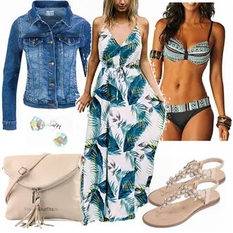 Outfit mit Blau/Türkis/Dunkelblau Push-up Tankini/Bandeau Badeanzug/Cut Out Bikini/High-waisted Bikini/Balconette-Bikini/Bustier Bikini/Wattierter Bikini/Bandeau-Bikini Dokotoo "Auxo Damen Blumen Kleid rmellos VAusschnitt Kleider"