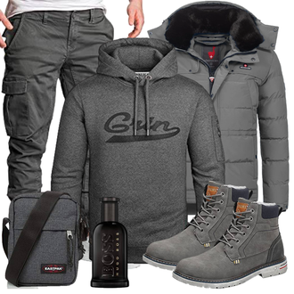 Gala Outfit mit Grau/Dunkelgrau/Hellgrau Kapuzenpullover/Unisex Hoodie/Strick Hoodie/Sport Sweatshirt/Vintage Hoodie/Hoodie/Ausgefallener Hoodie/Sport Hoodie Grin&Bear "Cool Outfit"Look: Wasen, Gala, Electro