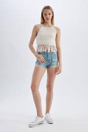 High Waist Ripped Detailed Jean Shorts