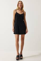 Happiness stanbul Women's Black Strap Corduroy Mini Dress
