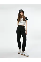 Cargo Jogger Trousers Chain Detail High Waist Cotton