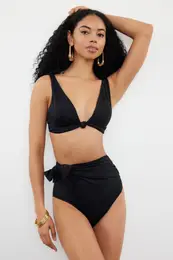 Black Belted Tie-Up High Waist Hipster Bikini Bottom