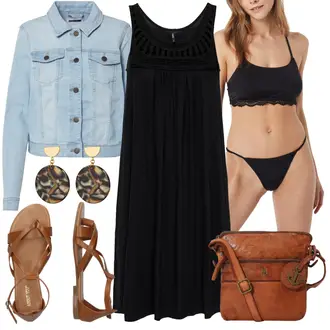 Outfit mit Schwarz Kleid Große Größe/Tunika/Chiffon Kleid/Empire-Kleid/Maxikleid/Plissee Kleid/Ärmelloses Kleid/Gesmoktes Kleid Only "Outfit für den Sommer"