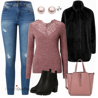 Outfit mit Schwarz Chelsea Boot/Lederjacke/Leder Stiefelette/Gefütterte Stiefelette/Gummistiefelette Only "Alltagsoutfit mit Spitze"