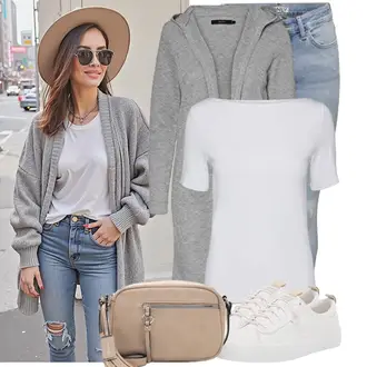 90er, Stil Outfit mit Hellblau/Blau Lederjacke Only "Leichte Frühlings Outfits"Look: Rap, Stil, Schön, Coole