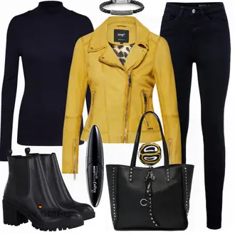 Outfit mit Gelb Mantel/Bikerjacke/Lederjacke/Motorradjacke/KunstLederjacke/Vintage Lederjacke/Jacke mit Seitlichem Reißverschluss Maze "Maze Jacke"