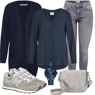 Outfit mit Dunkelblau Bluse und Tunika/Bluse Große Größe/Blusenbody/Bluse Mit Knopf/Bluse mit Stehkragen/Business Bluse/Lederjacke/Langarmbluse/Bügelfreie Bluse/Seidenbluse/Schlupfbluse/Einfarbige Bluse/Businesshemd/Casual Hemd/Business Hemd/Bügelfreies Hemd/Hemdbluse Vila "Praktischer Look"