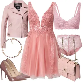 Outfit mit Rosa CocktailKleid/AbschlussballKleid/Kleid Tüll/Hochzeitsgast Kleid/Party Kleid/Transparentes Kleid/SpitzenKleid Laona "Unvergesslicher Abend Look"