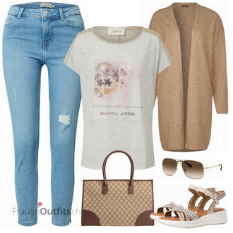 Outfit mit T Shirt Cartoon "Freizeitoutfit in beige"