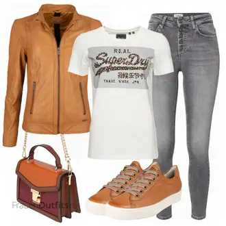 Outfit mit Gelb/Braun/Beige Mantel/KunstLederjacke/Jacke mit Seitlichem Reißverschluss/Leder Bomberjacke/Lederjacke/Vintage Lederjacke Maze "Stylisches Outfit für den Frühling"