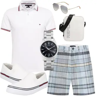 Sommer Outfits Preppy mit Weiß/Creme Bluse Große Größe/Shirt & Top Große Größe Tommy Hilfiger "Stylische Sommerlaune"Look: Smart Casual, Premium, Unisex, Preppy, Classic, Sportlich