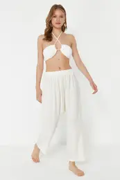 Ecru Woven Shalwar Beach Trousers